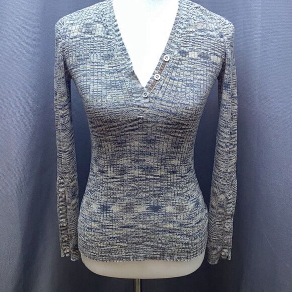 Sundance Blue Create Beauty Henley V neck ribbed thermal XS - Picture 2 of 8